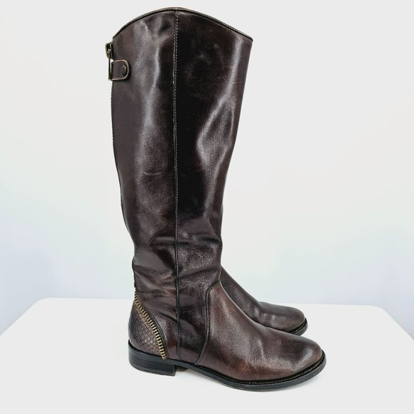 Arturo Chiang Falicity Tall Knee Boots 7.5 M Brown Leather Snakeskin Gold Zipper - Picture 6 of 16